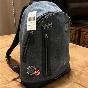 Michael Kors Denim Blue Backpack with Patches new